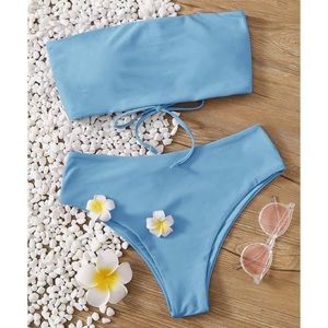 Lace-Up Back Bandeau Bikini Swimsuit